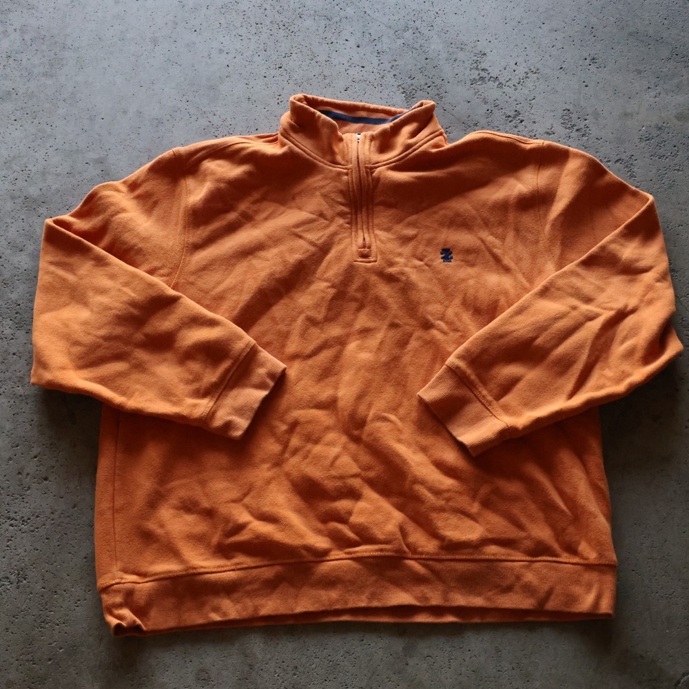 IZOD Mens Fleece Quarter Zip Pullover Sweatshirt Size XXL Orange Navy Logo